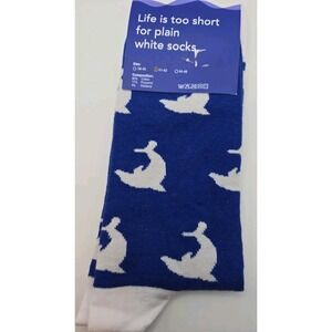 Cute Fun Blue Dolphin Ocean Socks Blue White Novelty Crew New US Men 8-10  Promo